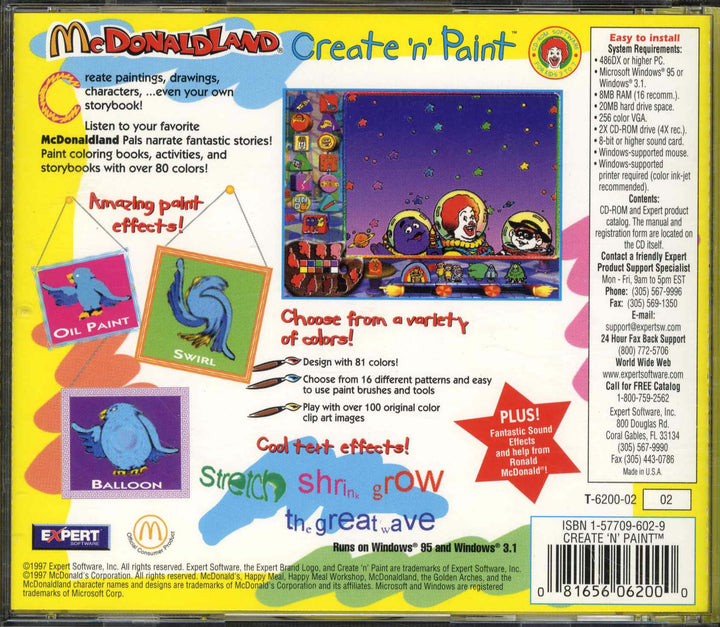USA, 1997, McDonaldland, Expert Software, Create 'n' Paint, #2 in a Series