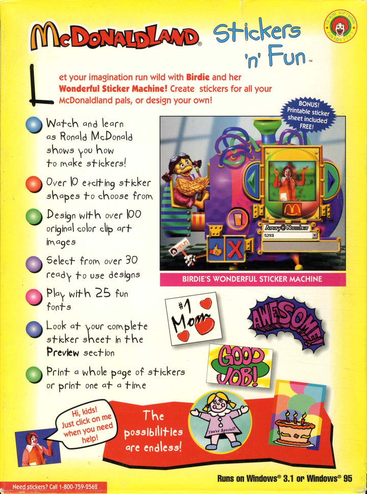USA, 1997, McDonaldland, Expert Software, Stickers "n" Fun, #3 in a Series